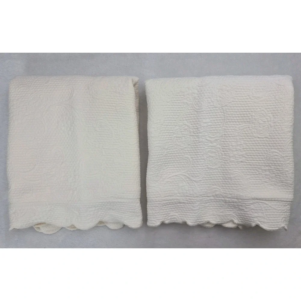 2 Vtg Sferra Bros Matelasse‎ Pillow Shams Ivory Portugal Floral Scroll Luxury